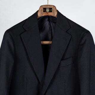 J Mueser Navy Fresco Wool Single Breasted Waverly Suit - Wool, Canvas, Matte, Made In Italy - View 7