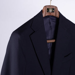J Mueser Navy Fresco Wool Single Breasted Waverly Suit - Wool, Canvas, Matte, Made In Italy - Detail View