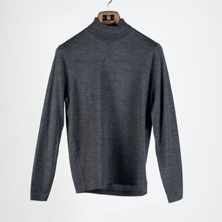 PYA Charcoal Knit Turtle Neck Sweater - Tan, Wool, Merino, Regular Fit