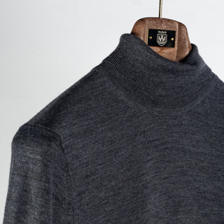 PYA Charcoal Knit Turtle Neck Sweater - Tan, Wool, Merino, Regular Fit - Detail View