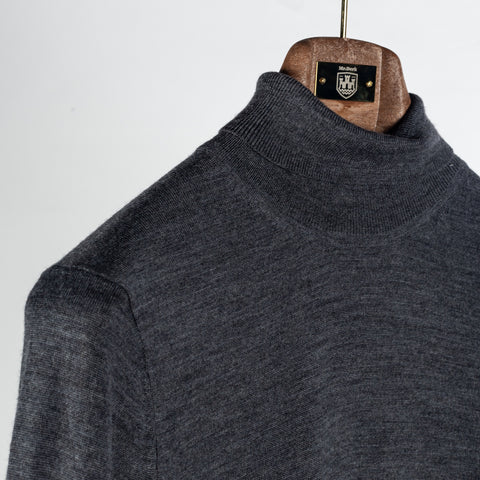 PYA Charcoal Knit Turtle Neck Sweater - Tan, Wool, Merino, Regular Fit - Detail View