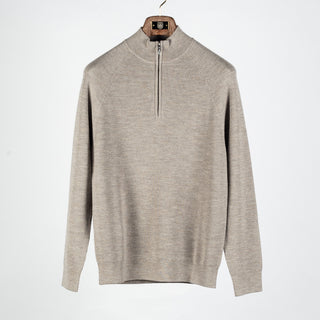 PYA Tan Merino Ribbed Quarter Zip - Red, Wool, Merino, Regular Fit, Knit