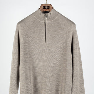 PYA Tan Merino Ribbed Quarter Zip - Red, Wool, Merino, Regular Fit, Knit - View 7