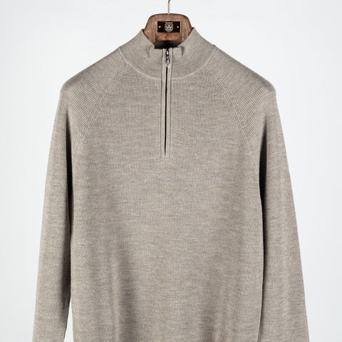 PYA Tan Merino Ribbed Quarter Zip - Red, Wool, Merino, Regular Fit, Knit - View 7