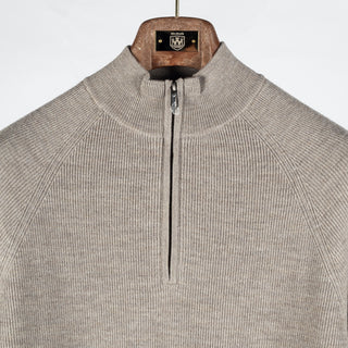 PYA Tan Merino Ribbed Quarter Zip - Red, Wool, Merino, Regular Fit, Knit - View 6