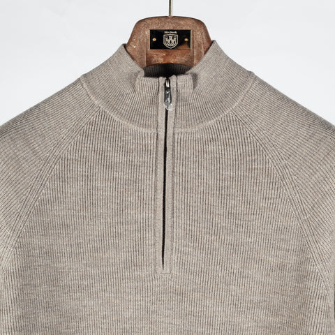 PYA Tan Merino Ribbed Quarter Zip - Red, Wool, Merino, Regular Fit, Knit - View 6