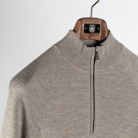 PYA Tan Merino Ribbed Quarter Zip - Red, Wool, Merino, Regular Fit, Knit - Detail View