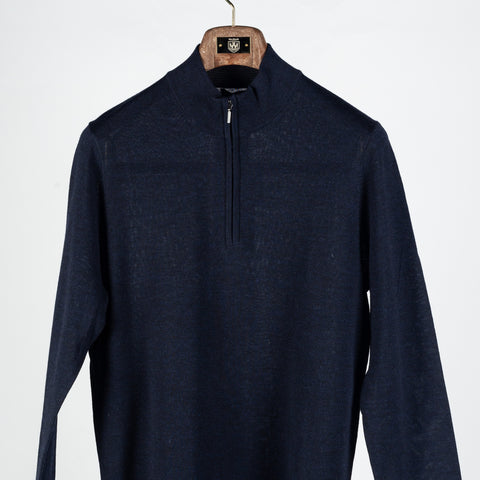 PYA Navy Extra-Fine Merino Quarter Zip - Wool, Merino, Regular Fit, Knit - View 6