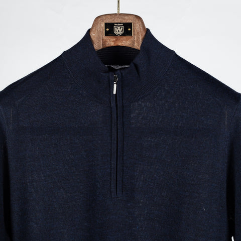 PYA Navy Extra-Fine Merino Quarter Zip - Wool, Merino, Regular Fit, Knit - View 7