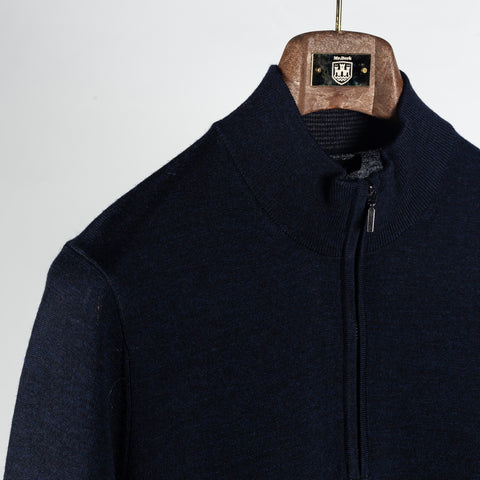 PYA Navy Extra-Fine Merino Quarter Zip - Wool, Merino, Regular Fit, Knit - Detail View