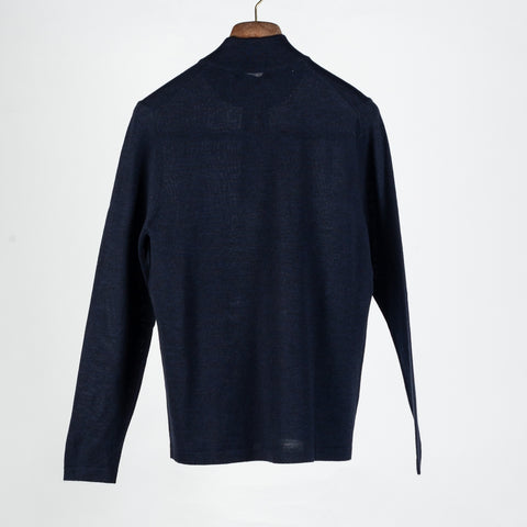 PYA Navy Extra-Fine Merino Quarter Zip - Wool, Merino, Regular Fit, Knit - View 5