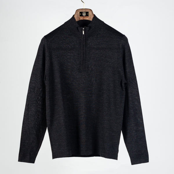 Black Extra-Fine Merino Quarter Zip