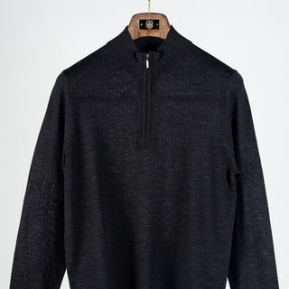 PYA Black Extra-Fine Merino Quarter Zip - Wool, Merino, Regular Fit, Knit - View 6