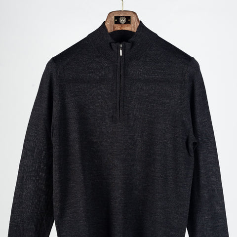 PYA Black Extra-Fine Merino Quarter Zip - Wool, Merino, Regular Fit, Knit - View 6