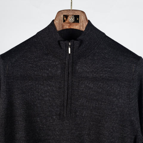 PYA Black Extra-Fine Merino Quarter Zip - Wool, Merino, Regular Fit, Knit - View 7