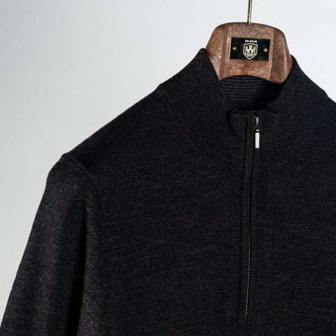 PYA Black Extra-Fine Merino Quarter Zip - Wool, Merino, Regular Fit, Knit - Detail View