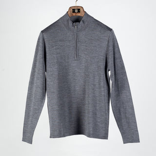 PYA Grey Extra-Fine Merino Quarter Zip - Wool, Merino, Regular Fit, Knit