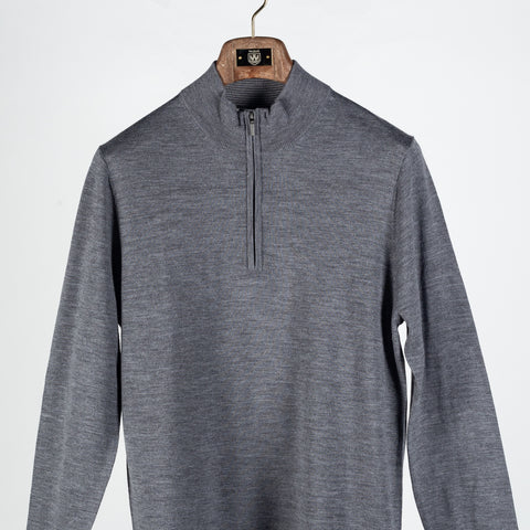 PYA Grey Extra-Fine Merino Quarter Zip - Wool, Merino, Regular Fit, Knit - View 6