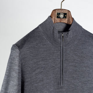 PYA Grey Extra-Fine Merino Quarter Zip - Wool, Merino, Regular Fit, Knit - Detail View