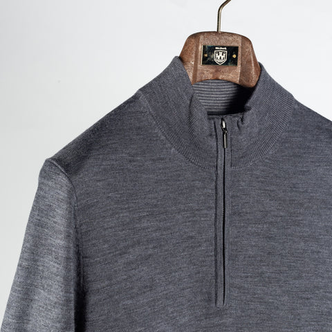 PYA Grey Extra-Fine Merino Quarter Zip - Wool, Merino, Regular Fit, Knit - Detail View