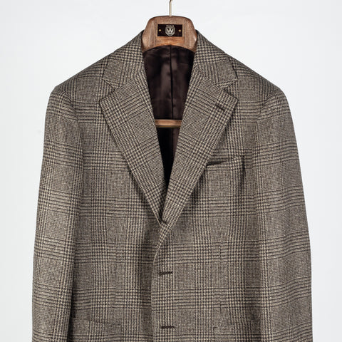 J Mueser Oatmeal Wool & Cashmere GlenCheck Weaverly Jacket - Tan, Wool, Cashmere, Denim, Made In Italy - View 6
