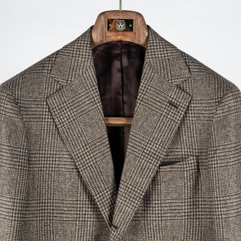 J Mueser Oatmeal Wool & Cashmere GlenCheck Weaverly Jacket - Tan, Wool, Cashmere, Denim, Made In Italy - View 7