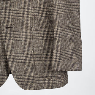 J Mueser Oatmeal Wool & Cashmere GlenCheck Weaverly Jacket - Tan, Wool, Cashmere, Denim, Made In Italy - Back View