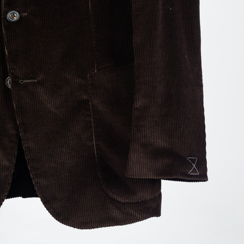 J Mueser Chocolate Brown Corduroy Waverly Suit - Cotton, Corduroy, Canvas, Matte, Made In Italy - Back View