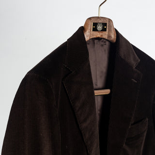 J Mueser Chocolate Brown Corduroy Waverly Suit - Cotton, Corduroy, Canvas, Matte, Made In Italy - Detail View