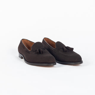 Alden 666 Tassel Loafer (Mocha Kid Suede) - Red, Suede, Leather - Detail View