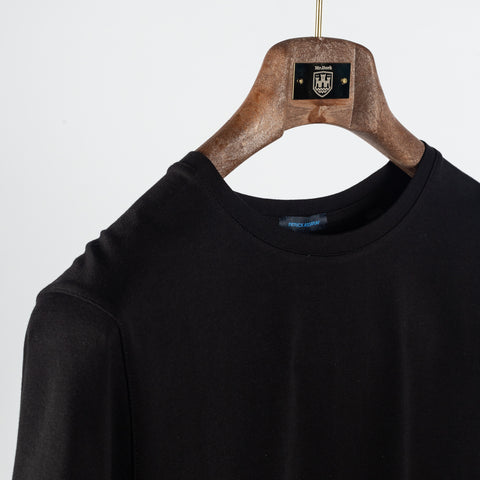 Black PYA Iconic Crewneck T-Shirt - Wool, Cotton, Pima Cotton, Slim Fit, Made In Peru - Detail View