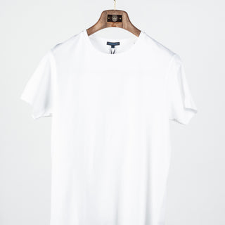 White PYA Iconic Crewneck T-Shirt - Cotton, Silk, Pima Cotton, Slim Fit, Woven, Made In Peru - View 5