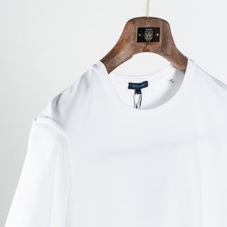 White PYA Iconic Crewneck T-Shirt - Cotton, Silk, Pima Cotton, Slim Fit, Woven, Made In Peru - Detail View