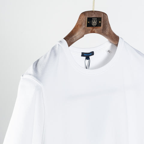 White PYA Iconic Crewneck T-Shirt - Cotton, Silk, Pima Cotton, Slim Fit, Woven, Made In Peru - Detail View