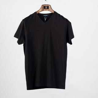 Black PYA Iconic V-neck T-Shirt - Wool, Cotton, Pima Cotton, Slim Fit, Made In Peru