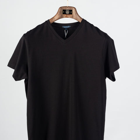 Black PYA Iconic V-neck T-Shirt - Wool, Cotton, Pima Cotton, Slim Fit, Made In Peru - View 5