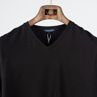 Black PYA Iconic V-neck T-Shirt - Wool, Cotton, Pima Cotton, Slim Fit, Made In Peru - View 6