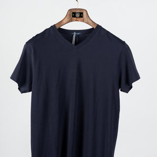 Navy PYA Iconic V-neck T-Shirt - Cotton, Pima Cotton, Peruvian Pima, Slim Fit, Knit, Made In Peru - View 5
