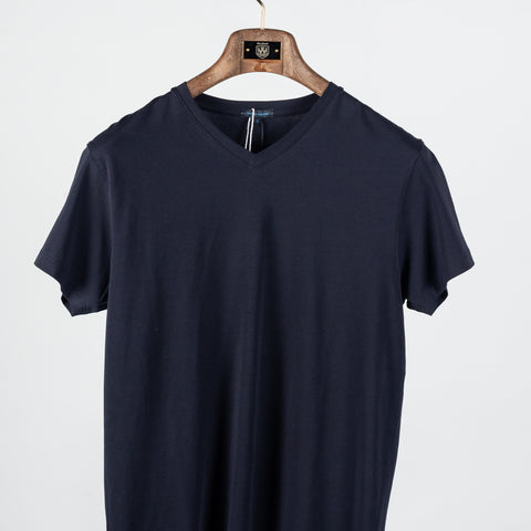 Navy PYA Iconic V-neck T-Shirt - Cotton, Pima Cotton, Peruvian Pima, Slim Fit, Knit, Made In Peru - View 5