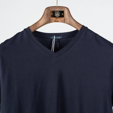 Navy PYA Iconic V-neck T-Shirt - Cotton, Pima Cotton, Peruvian Pima, Slim Fit, Knit, Made In Peru - View 6