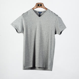 Grey PYA Iconic V-neck T-Shirt - Cotton, Pima Cotton, Peruvian Pima, Slim Fit, Knit, Made In Peru
