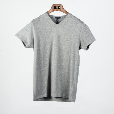 Grey PYA Iconic V-neck T-Shirt - Cotton, Pima Cotton, Peruvian Pima, Slim Fit, Knit, Made In Peru