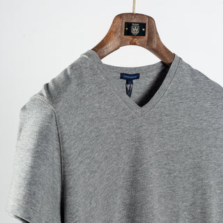 Grey PYA Iconic V-neck T-Shirt - Cotton, Pima Cotton, Peruvian Pima, Slim Fit, Knit, Made In Peru - Detail View