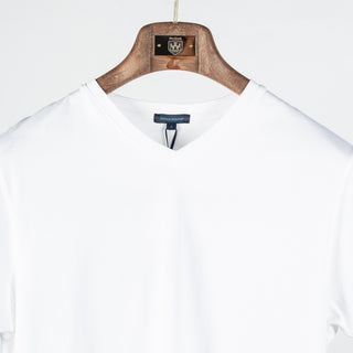 White PYA Iconic V-neck T-Shirt - Cotton, Silk, Pima Cotton, Slim Fit, Woven, Made In Peru - View 6
