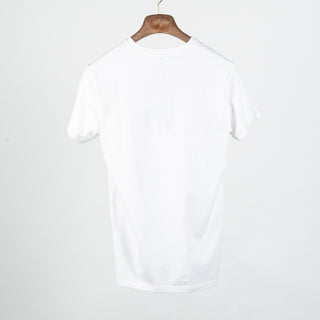 White PYA Iconic V-neck T-Shirt - Cotton, Silk, Pima Cotton, Slim Fit, Woven, Made In Peru - Back View