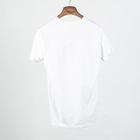 White PYA Iconic V-neck T-Shirt - Cotton, Silk, Pima Cotton, Slim Fit, Woven, Made In Peru - Back View
