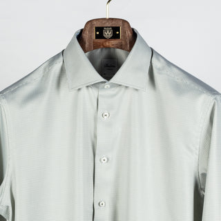 Light Green Micro Houndstooth Dress Shirt w/ Contrast - Mr.Derk