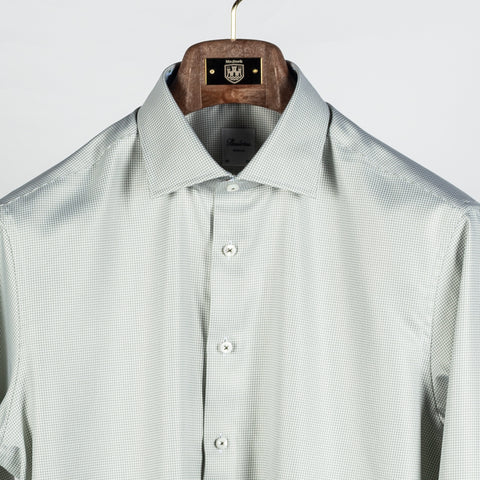 Light Green Micro Houndstooth Dress Shirt w/ Contrast - Mr.Derk