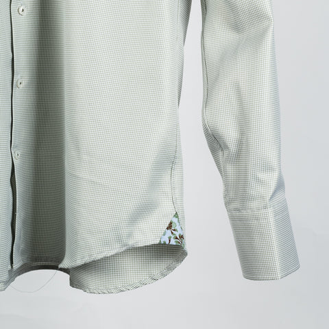 Light Green Micro Houndstooth Dress Shirt w/ Contrast - Mr.Derk