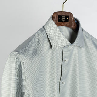 Light Green Micro Houndstooth Dress Shirt w/ Contrast - Mr.Derk